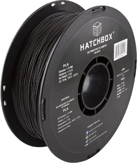 HATCHBOX 1.75mm Black PLA 3D Printer Filament, 1 KG Spool